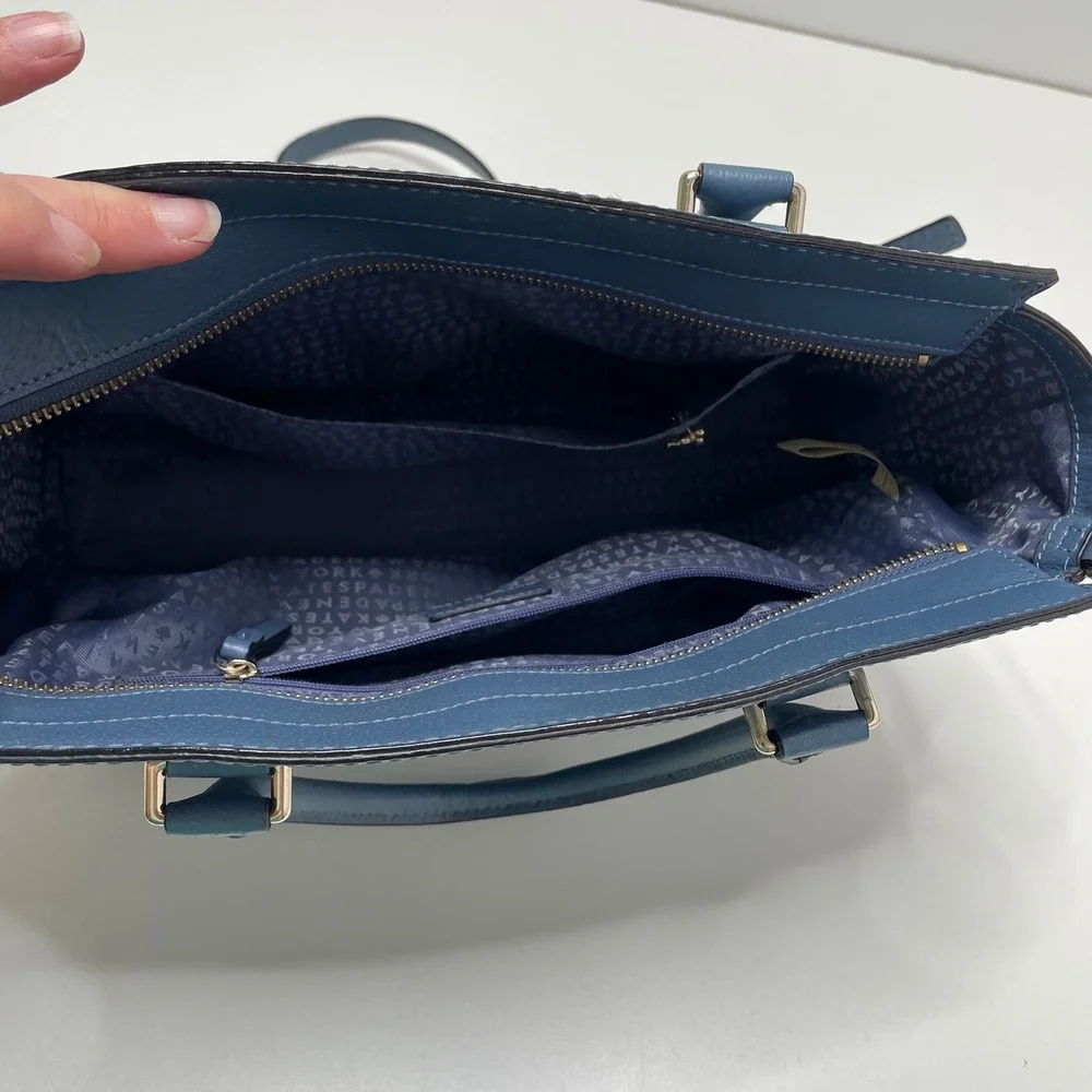 Kate Spade New York Blue Pebbled Leather Satchel Crossbody Bag Gold Hardware